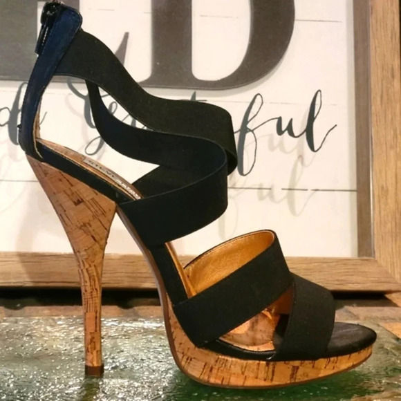 Steve Madden Hecttic Platform Stiletto Cork-like Zipper back Sz 7 - Picture 1 of 13